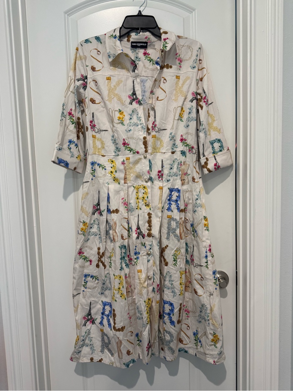 Karl Lagerfeld Ivory Floral & Eiffel Print Shirt Dress
